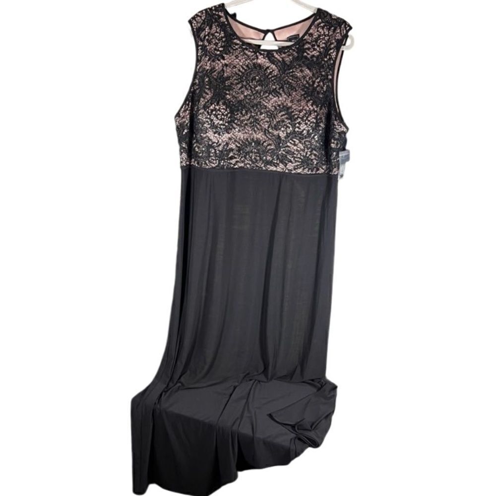 Nightway lace sequins open back evening gown black tan size 20W